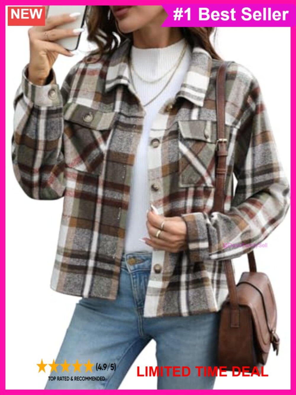 Cropped Flannel Shacket Plaid Button Down Long Sleeve